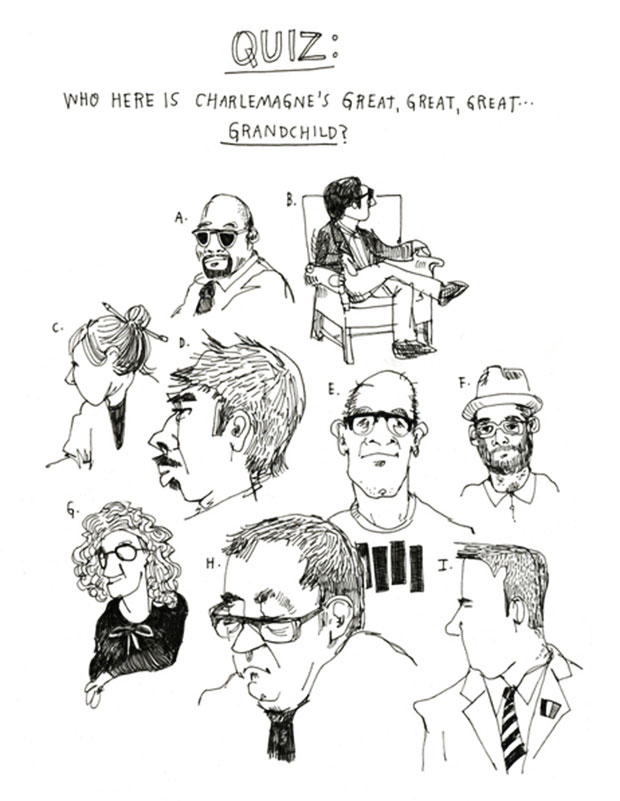 An illustration by Wendy MacNaughton posing the question who is related to Charlemange.