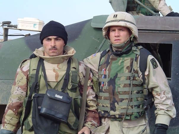Andrew Roberts, right, in Iraq.