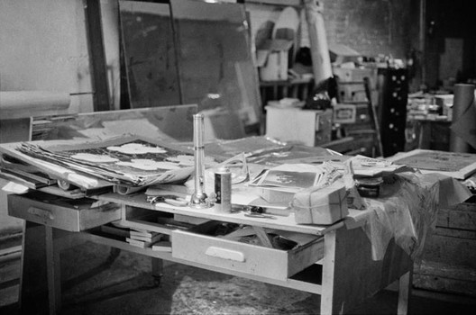 Andy Warhol’s desk at the Silver Factory, 1966. 