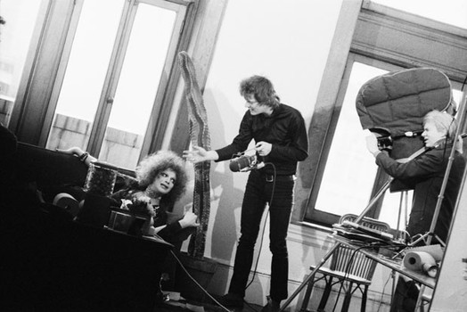 Jackie Curtis, Paul Morrissey, and Andy Warhol filming at the Union Square West Factory, circa 1972