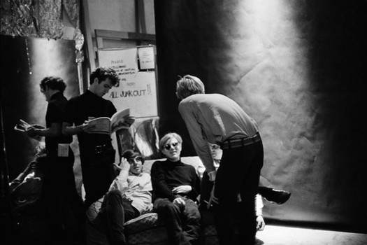 Bottom left, from left, Gerard Malanga, Joseph Freeman, Andy Warhol, Rene Ricard (with back to camera) and unidentified man in the Silver Factory, 1966 