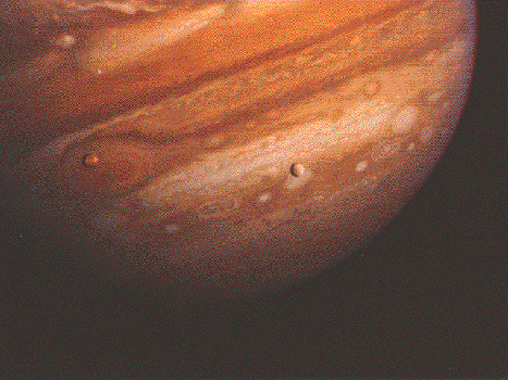 Portion of Jupiter and moons. 