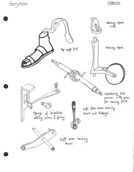 Components of the internal mechanism of the monk. Parts for foot stepping motion, and left arm movement