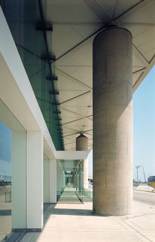 The portico of I.M. Pei’s National Airlines Terminal at JFK airport.