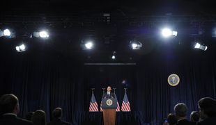 US President Barack Obama speaks on fiscal policy April 13, 2011 at George Washington University's Jack Morton Auditorium in Washington, DC