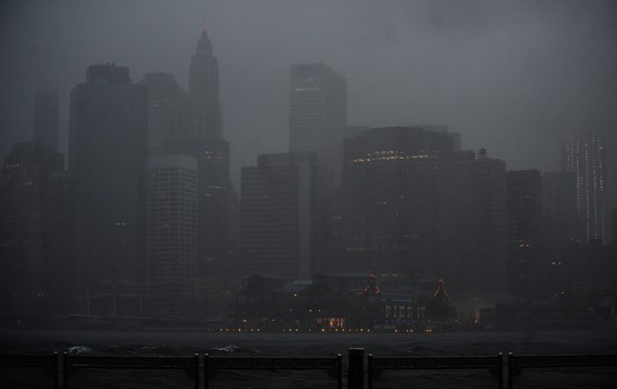 Manhattan is hit by Hurricane Irene, in New York, on August 28, 2011. A weakened Hurricane Irene tore Sunday into New York, hammering Manhattan's skyscrapers with fierce winds.