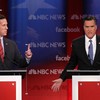 Republican presidential candidates, former U.S. Sen. Rick Santorum (L) and former Massachusetts Gov. Mitt Romney (R) participate during the NBC News Facebook Debate on 'Meet the Press' January 8, 2012