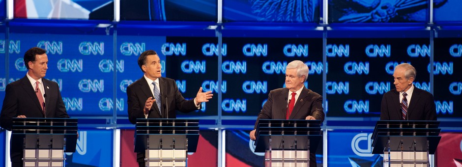 Republican presidential hopefuls Rick Santorum,  Mitt Romney, Newt Gingrich and Ron Paul participate in the CNN Southern Republican Leadership Conference Town Hall Debate in Charleston, SC