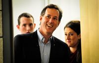 Republican presidential candidate, former U.S. Sen. Rick Santorum waits backstage before a rally February 7, 2012 in Blaine, Minnesota. 