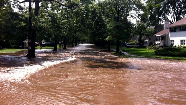 George St. north of Glen Ave. is flooded in Ridgewood, NJ.