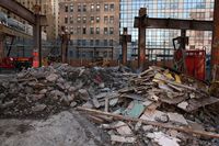 Just a few stories remain at the Deutsche Bank building in lower Manhattan.
