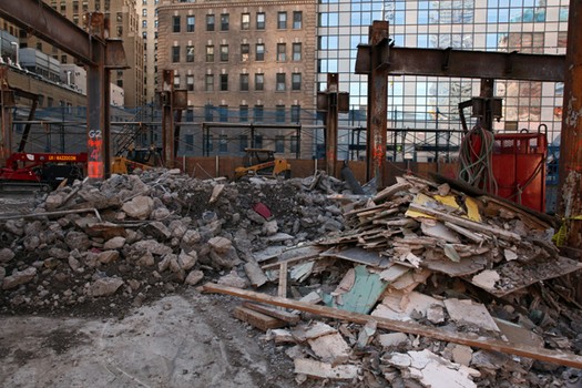 Just a few stories remain at the Deutsche Bank building in lower Manhattan.