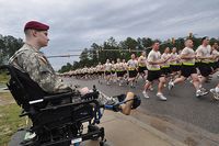 Philippi, W. Va. native, Sgt. John Hoxie, Co. C, 1st Battalion 325th Airborne Infantry Regiment, 2nd Brigade Combat Team, 82nd Airborne Division, watches Soldiers run by during the division run that k