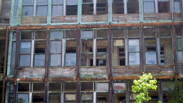 Windows of the pavilion at Seaview. At one time there were 8 such open-air pavilions for ambulatory patients (4 for men, 4 for women)