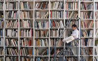 kid, books, bookshelf