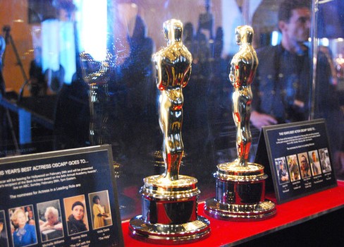 In addition to getting your picture taken with an Oscar, on view are the two statuettes that will be presented to the Best Actor and Best Actress Oscar winners during Sunday's ceremony.