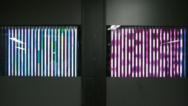 The nine sets of abstract and organic-themed images by the student artists are each unique and create the illusion of animation when commuters pass by.