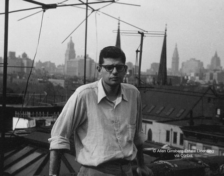 Ginsberg in the fall of 1953 on the roof of E. 7th St. in Manhattan.