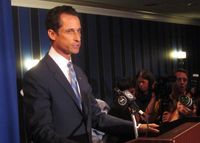 New York Rep. Anthony Weiner speaks to the press about sending lewd Twitter messages on June 6, 2011