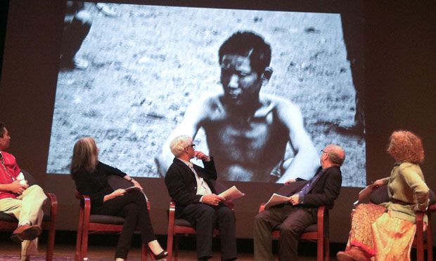Voices from Burma at the Asia Society (left to right): Law Eh Soe, Deborah Eisenberg, Amitav Ghosh, Wallace Shawn, and Kathryn Grody