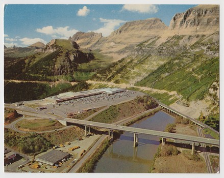 Because every wild sight is made instantly better with a mall. Mary Lydecker's collage, 'Westgate Shopping Center (Asheville, NC)/Glacier National Park (MT),' also at the Drawing Center.
