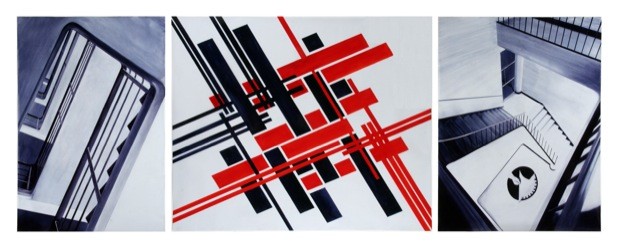 At Dodge Gallery on the Lower East Side, Rebecca Chamberlain creates painted tributes to Modernist architecture -- such as 'Albers Room, Meyercord and Electricity Company Headquarters, 1926-1935.'