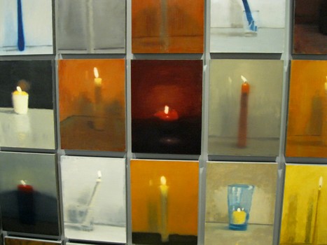 Detail from “Candles,” a painting by Patrick Jewell that memorializes the 35 Alger employees who died in the September 11 attacks. 