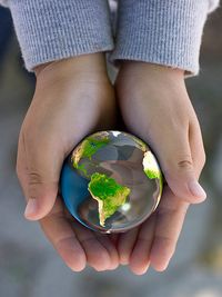 Hands holding globe