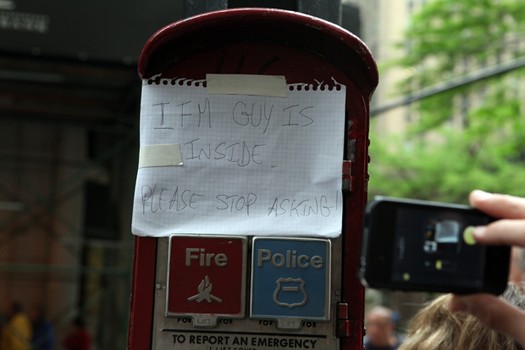 Poster outside of embattle former IMF chief's rented apartment in Lower Manhattan. 