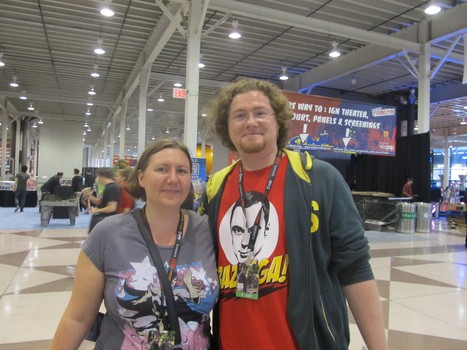 Hannah and Dean Saul dressed on theme: Her t-shirt shows Bat Girl, and his has a catchphrase from the popular television series 