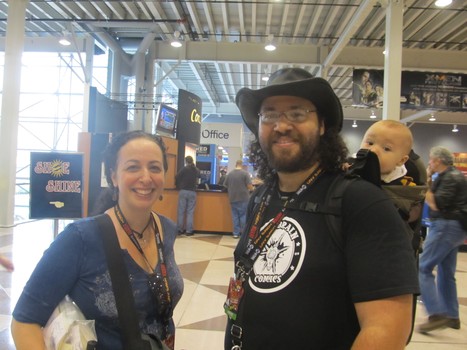 Georgia Hoaresh, Michael Vuolo, and baby Daniel came to promote their company Megabrain's first publication.