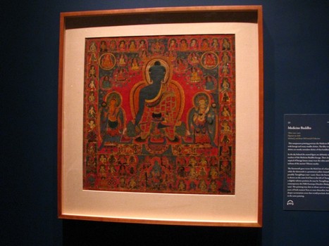 A view of what the actual work looks like: a depiction of a Medicine Buddha, along with 52 minor deities.