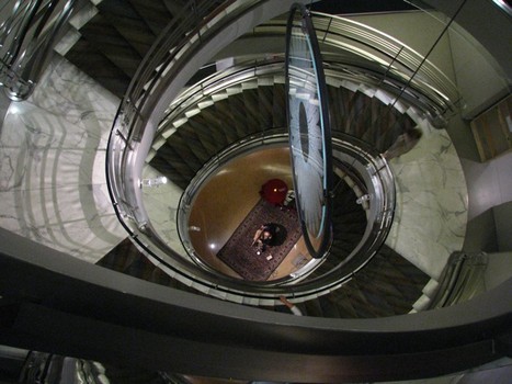 Shortly before bedtime, a sitar player put on a concert of chill-out music. He is seen here, from above, in the museum's circular atrium.