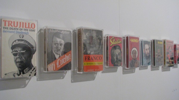 An installation of books about dictators by Luis Molina Pantu at the Venezuelan gallery Fabría Fábregas. There was something engrossing about seeing such monstrous lives reduced to such banality.