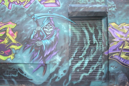 The menacing grim reaper guards one of the walls.