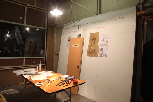 A view of Nara's work space. On the wall, in Nara's script: 