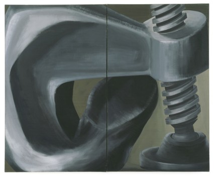 Lozano's images of tools often appear as if they are about to burst from the confines of the canvas. A painting of a vice from 1964.