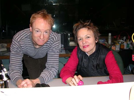 John Schaefer with musician and composer Laurie Anderson at WNYC’s old Centre Street studios in the 2000s