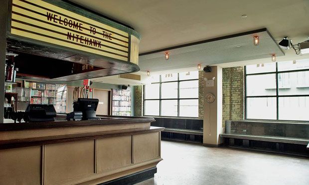 The marquee at the new Nitehawk Cinema's lobby/bar will feature food & drink specials. 