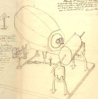An 1859 drawing of the phonautograph by French inventor Édouard-Léon Scott de Martinville