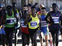 Elite men runners compete in the New York City Marathon