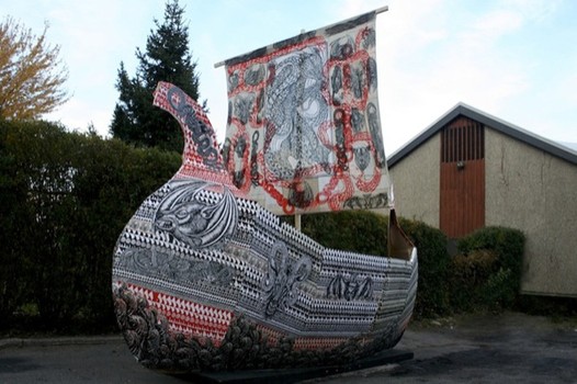 Dennis McNett has created a Viking ship that he will display at the Joshua Liner Gallery and then parade around Chelsea this evening.