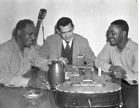 Oscar with folksinger Josh White and calypso singer Lord Burgess. Late 1940s or early 1950s.