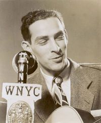 Oscar Brand posing for the press
