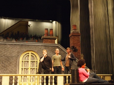 Hake rehearsing with fellow Chimney Sweeps.