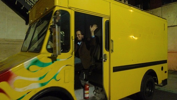 All aboard the Bowery Poetry Club's POEMobile! (Could it have been a DHL truck in a past life?)