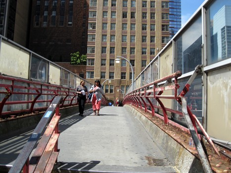 A pedestrian bridge linking Batter Park City to Manhattan’s street grid.