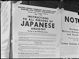 Executive Order 9066, signed by President Franklin D. Roosevelt in February 1942, paved for the way for the relocation of Japanese Americans to internment camps. Signs, like this one in San Jose, were