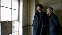  Benedict Cumberbatch as Sherlock Holmes, with Martin Freeman as Watson.
