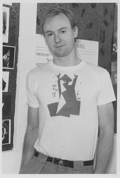 John Schaefer in a KCRW t-shirt, 1989